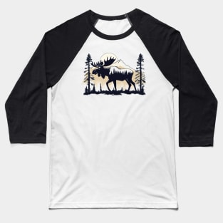 Wildwood Wanderer - A Moose in the Mountains Baseball T-Shirt